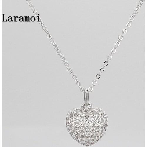 Laramoi Necklaces Women Pendant Heart Cubic Pearl Brass Friendship/Love Necklaces Jewelry For Female Romantic Accessories