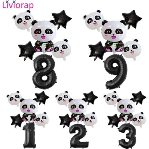 Liviorap Cartoon Animal Black Number Balloon Set Star Panda Children Birthday Party Decoration Baby Shower Kids Animal