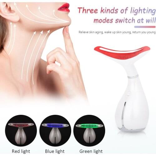 3 Colors Led Facial Neck Massager PhotonTherapy Heating Face Neck Wrinkle Removal Machine Reduce Double Chin Skin Lift