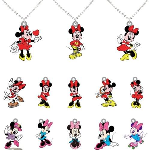 Disney Fashion Trend Minnie Head Funny Play Shape Pattern Epoxy Resin Necklace Cartoon Animation Pendant Accessories Necklace