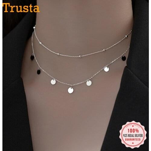 TrustDavis Real 925 Sterling Silver Double Layer 5mm Wafer Beads Choker Necklace For Women Wedding Fine Jewelry DA3000