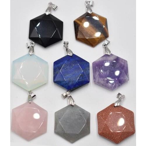 Natural stone amethysts labradorite stone Necklace Pendant Polygon Shape Pendant for Jewelry Making DIY Necklace 4pcs