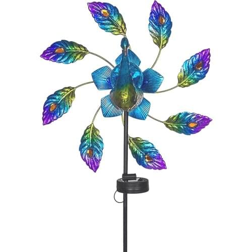 Peacock Solar Light Wind Spinner, Creative Solar Powered Colorful LED Windmill,Outdoor Lawn Patio Pathway Ornament