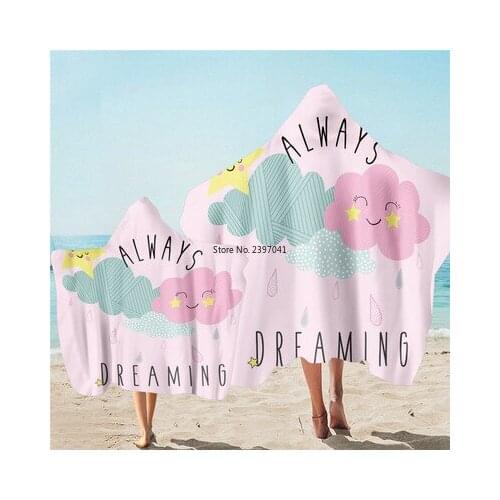 Cartoon Printing Microfiber Beach Poncho Towel Quick Drying Wearable Bath Cape Towels For Adult Kids Soft Hooded Blanket