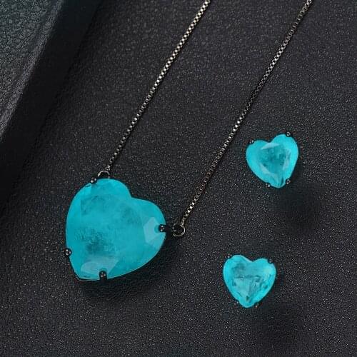 GODKI Fine Cute Chians Opal Heart Pendant Romantic Necklace+Dangle Earrings Jewelry Set for Women Bridal Wedding Jewelry Sets