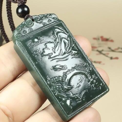 Nature Bottle Green Jade Pendant Carven Landscape Painting Amulet Hanging Protective Talisman