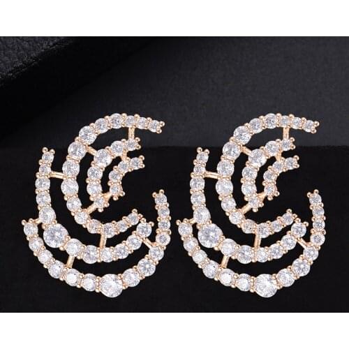 Blachette Luxury Fashion Irregular Shape Spiral Stud Earrings Cubic Zirconia Pave For Women Bridal Engagement Earrings Jewelry