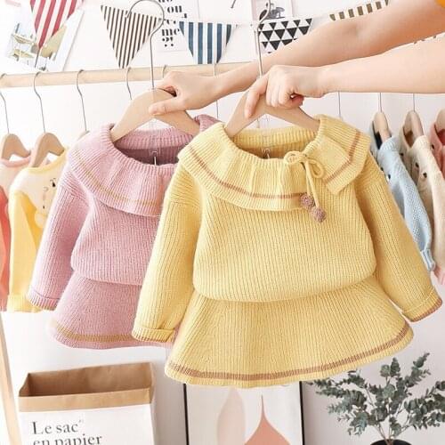 Christmas Winter New Girls Sweater Set Baby Autumn Children Clothing Western Style Korean Children Sweater Skirt Two-Piece Set