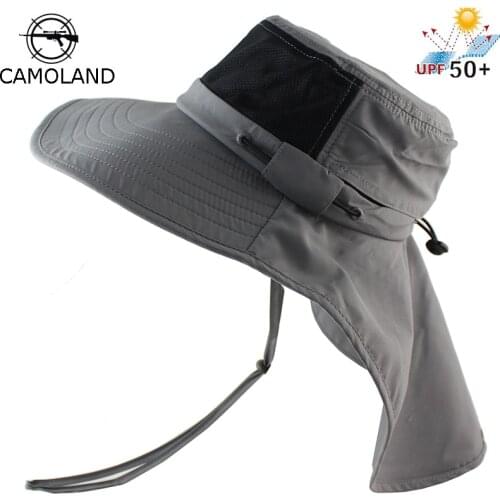 Summer Sun Hat Bucket Men Women Boonie Hat with Neck Flap Outdoor UV Protection Large Wide Brim Hiking Fishing Mesh Breathable