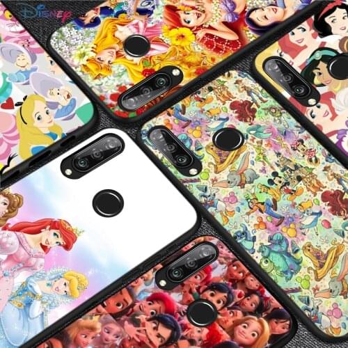 Silicone Cover Disney Princess For Huawei P50 P40 P30 P20 Pro P10 P9 P8 Lite E Plus 2017 2016 5G Black Phone Case