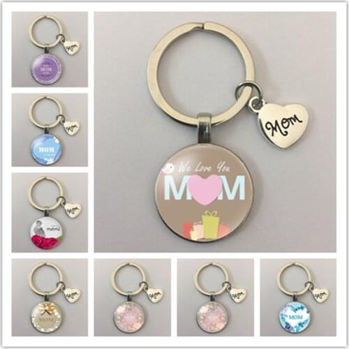 8 Style Mom Letters Family Mothers Day Gift Glass Keychain Key Ring Car Bag Pendant Fashion Jewelry Dropship
