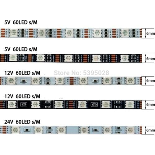 SMD5050 RGB Led Strip 6mm Wide Pcb Double Panel NoWaterProof Colorful Flexible Lamp 60leds/M Lamp Light DC 12v 5v 24 V