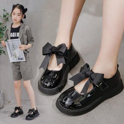 Fashion Bow Girls Dress Dance Spring Shoes For Children Flats Shoes Children Princess School Patent Leather Shoes 3 5791112Years