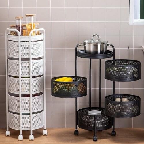 Rotating Vegetable Rack Kitchen Floor Multi-layer Shelf Household Circular Basket Cylindrical Storage Rack Spice Organizer