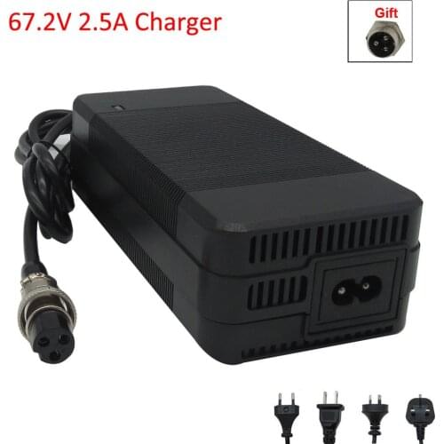 67.2V 2.5A 2A Charger 60 Volt 16S Lithium Li-ion charger GX16 3PIN Female XLR Connector for 60V E bike Bicycle Scooter Battery