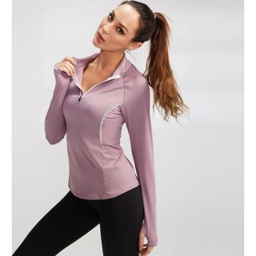 Women Autumn Zipper Long Sleeve T-Shirt Sports Fitness Running Training Quick-Drying Clothes 2021