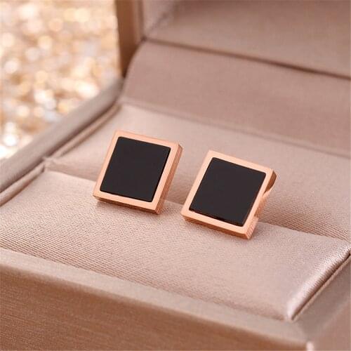 316L Stainless Steel Black Enamel Square Earrings Female Small Jewelry Fashion Titanium Steel Earrings