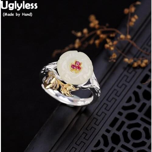 Uglyless 100% Real Solid 925 Sterling Silver Natural Plum Blossom Finger Rings for Women Handmade Leaf Fine Jewelry Open Ring