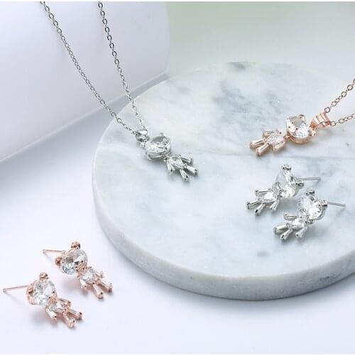 Manxiuni Fashion Jewelry silver plated Link Chain Cubic Zirconia Crystal Bear Pendant Necklace For Women Jewelry Birthday Gift