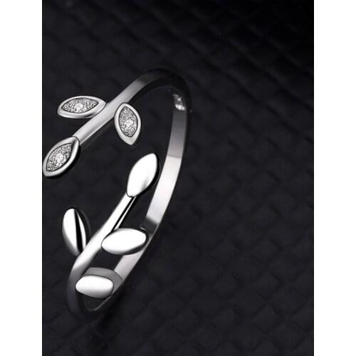 European And American Vintage Simple Fashion Leaf Cross Ring Women S925 Sterling Silver Leaf Vintage Open Ring