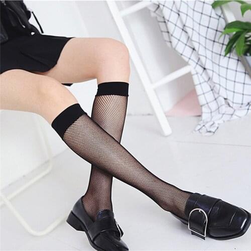 1pair Sexy Goth Punk Cool Women Essential Hollow Thin Black Fishnet Medium Height Tube Socks Female Fashion Meias