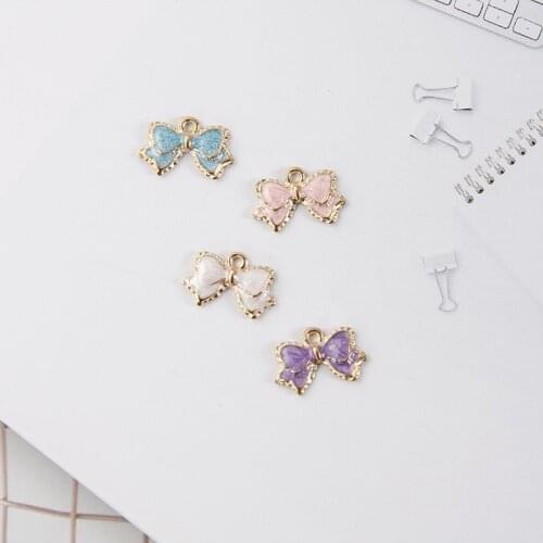 10pcs/pack Oil Drop Charms Cute Bow Enamel Charms Alloy Pendant fit necklaces bracelets DIY Jewelry Accessories