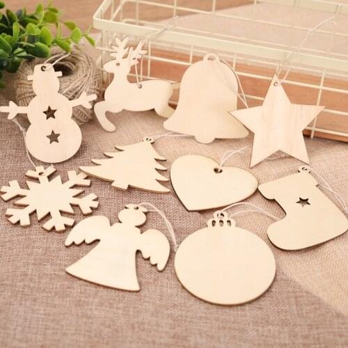 10 PCS Merry christmas wood craft XMAS wood decoration snowflake tree angel star for home wooden christmas decorations 2018 Gift
