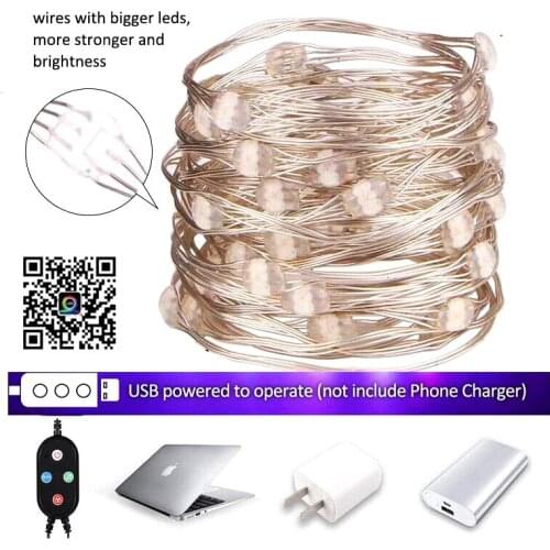 20M 20LED String Lights Xmas Tree Decoration Lights App Remote Control HU3 Light Silver LED Wire Garland