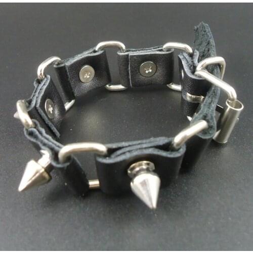 2015 Christmas Gift New Arrival Fashion Vintage Spike Charms Genuine Leather Men Bracelet Jewelry
