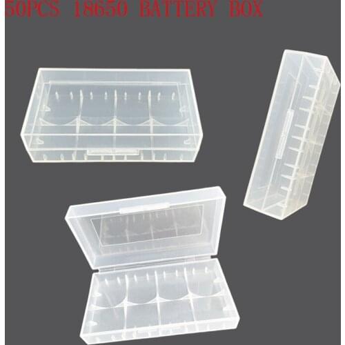 50pcs 2X18650 Battery Holder Case 18650 PP Battery Storage Box with Hook Holder Transparent Strong Hard Case for 16340 CR123A
