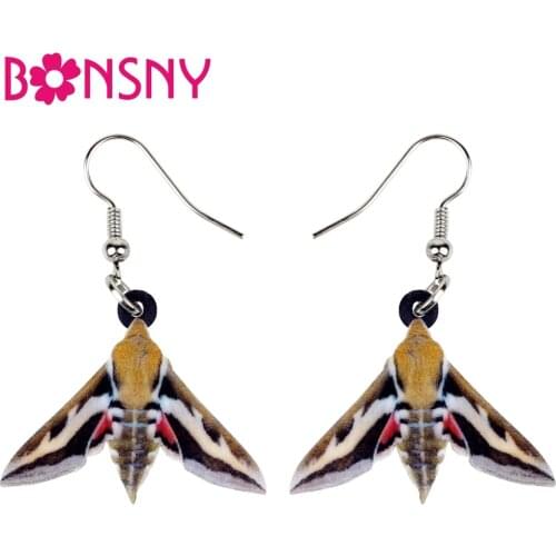 Bonsny Acrylic Dark Brown Moth Insect Earrings Big Long Dangle Drop Novelty Animal Jewelry For Women Girls Teen Wholesale Charms