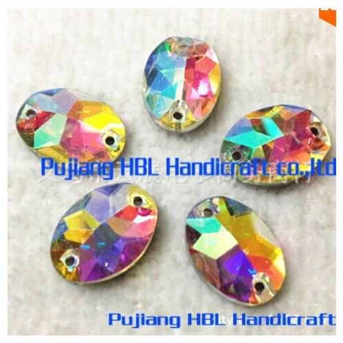 White AB Oval 2 Holes Flatback Glass Crystal Buttons Sewing Rhinestones Wedding Dresses Sewing Beads