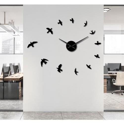 3D Fly Birds Mirror Large Wall Clock Sticker Animal Frameless DIY Giant Time Clock Huge Modern Design Clock Watch Decor