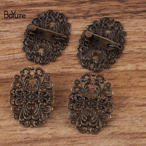 BoYuTe Custom (200 Pieces/Lot) 20*30MM Metal Filigree Flower Brooch Pins Vintage Antique Bronze Brooches for Women