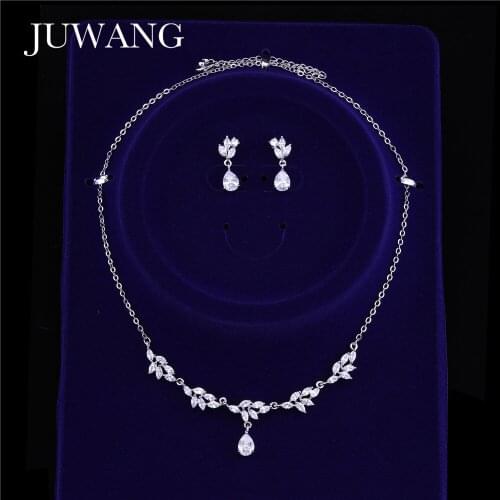 JUWANG Brand Fashion Flower Jewelry Set Cubic Zirconia Statement Necklace Indian Fashion Jewelry Sets Gift
