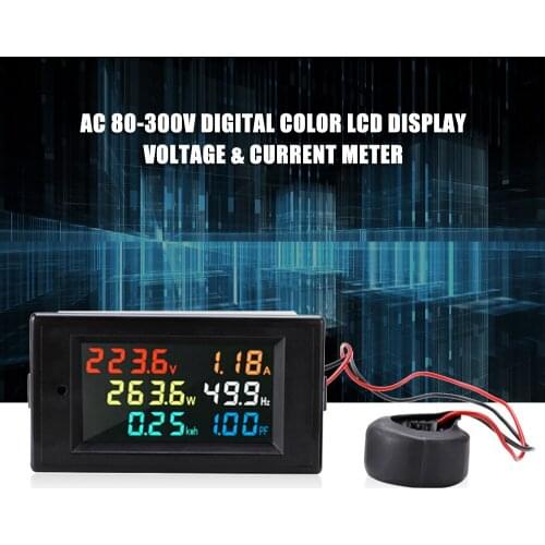 AC 80-300V Digital Voltmeter Ammeter Color LCD Display Multimeter Voltage Current Power Energy Frequency Monitor