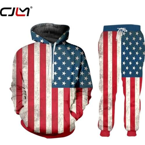 CJWI Casual Streetwear Sweatshirt And Pants American Flag 3d Zip Hoodie 2-piece set Hoodie Pullovers Men/Women Tracksuit Custom