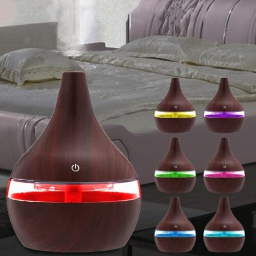 300ml USB Electric Aroma Air Diffuser Wood Ultrasonic Flat Mouth Air Humidifier Essential Oil Aromatherapy Cool Mist Maker