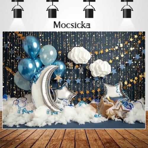 Birthday Cake Smash Photography Backdrop Photo Studio Balloons Golden Twinkle Star Baby Portrait Background Cloud Moon Photocall
