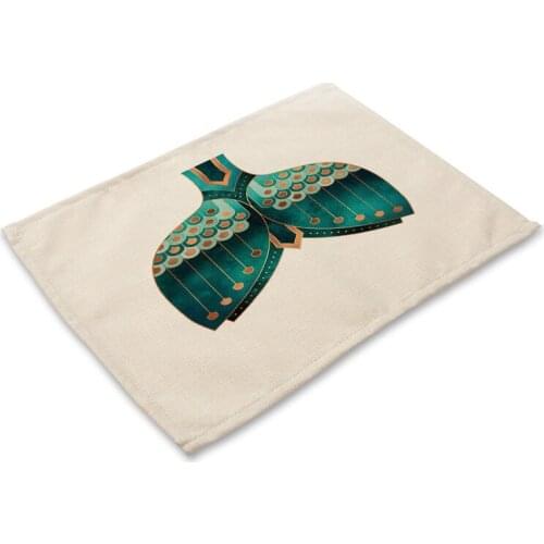 Mermaid Tail Cotton Linen Table Mat Cute Fish Tail Cartoon Animal Pattern Placemats Kids Kitchen Dining Place Mats Pads