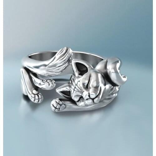 Vintage Silver Color Cat Shape Ring for Women Gothic Steampunk Party Anniversary Ring Adult Womens Jewelry Cute Open Finger Ring
