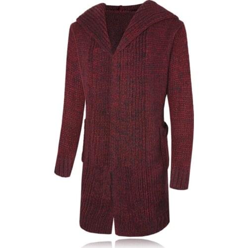 Croissant buckle mens medium and long cardigan with cap jacket men thick sweater leisure large code sweater