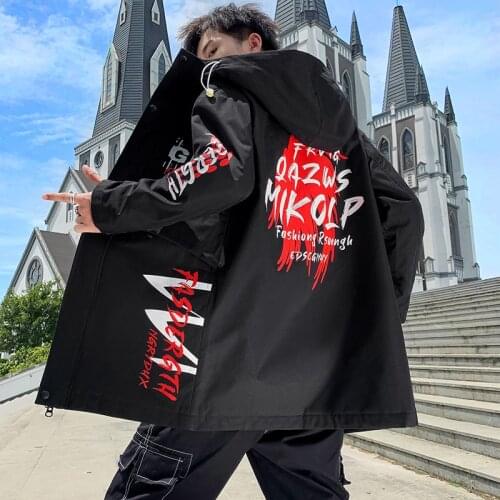 Long Hooded Jacket Men Fashion 2021 Spring Autumn Harajuku Windbreaker Overcoat Male Casual Outwear Hip Hop Streetwear Coats