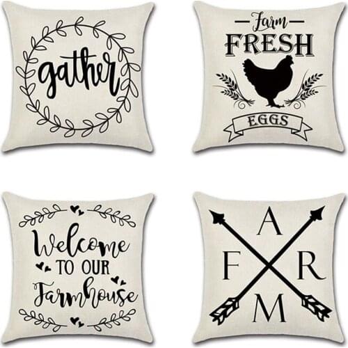Farm Black Text Letters Arrow Geometry Pattern Linen Throw PillowCase Sweet Farmhouse Sofa Room kitchen Decorative Cushion Cover