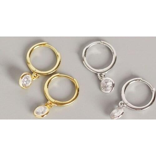 Minimalist 925 Silver hoop Earrings for women,Round Big Clear Zircon Earrings female,Gold color,Party Engagement Jewelry