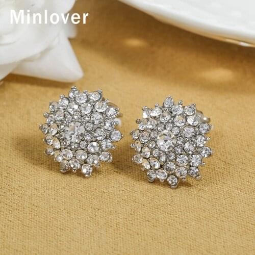 Minlover Small Clip Earrings for Women without Piercing Rhinestone Flower Earrings Bride Ear Cuff Wedding Fashion Jewelry EH1257