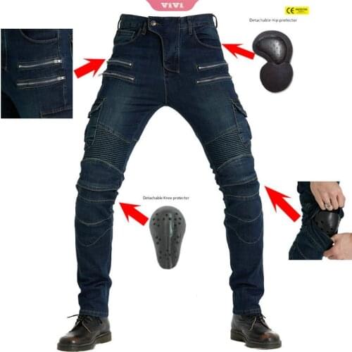 Mens Motorcycle Jeans Zipper Breathable Cycling Pants Safety Protection Lining with Padded