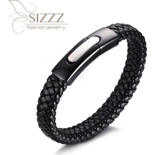 SIZZZ 2020 Titanium steel leather European and American style cross-border new bracelet&bangles for men