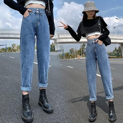 2021 New High Waist Straight Blue Jeans Pant For Women Streetwear Loose Female Denim Jeans Buttons Zipper Ladies