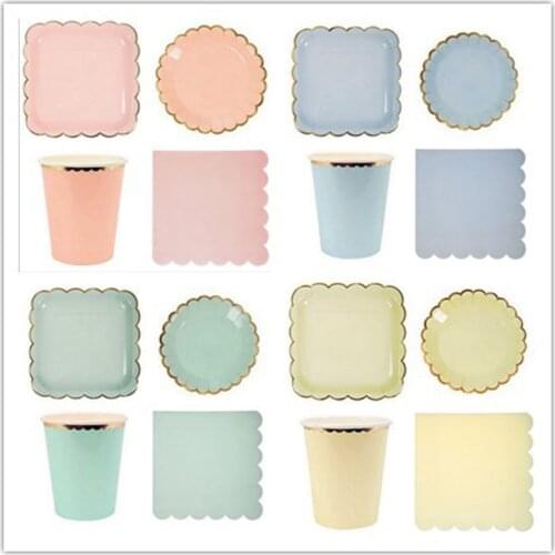 Pink Blue Happy Birthday Series Disposable Tableware Gilding Paper Napkin/Cup/Plate For Home Kids Birthday Party Decoration